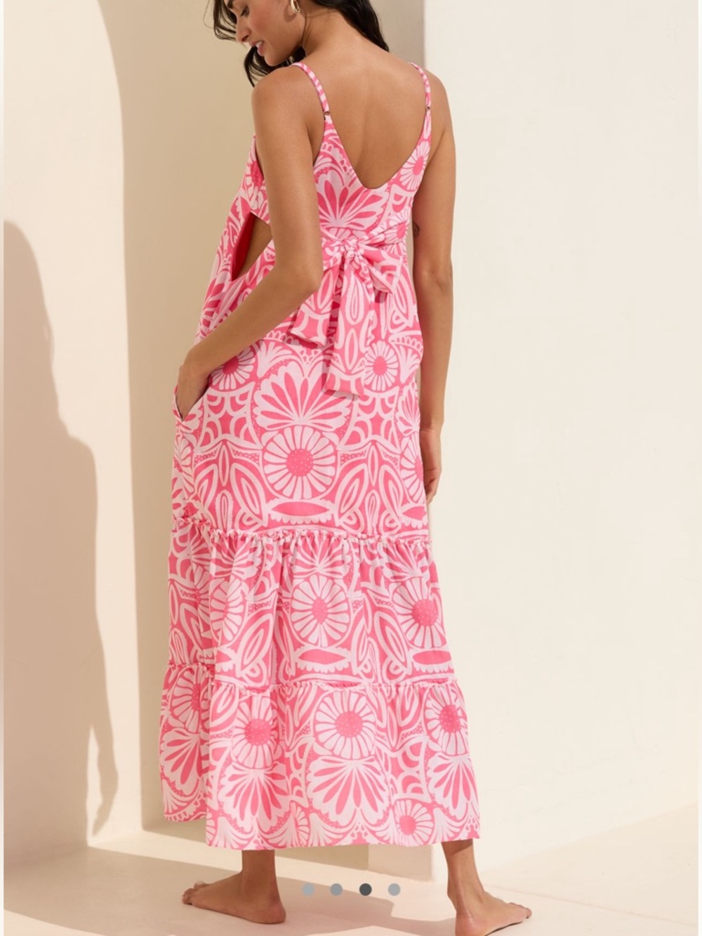 Peixoto Parker Cutout Tie Maxi Dress Anthropologie NEW Medium Pink White